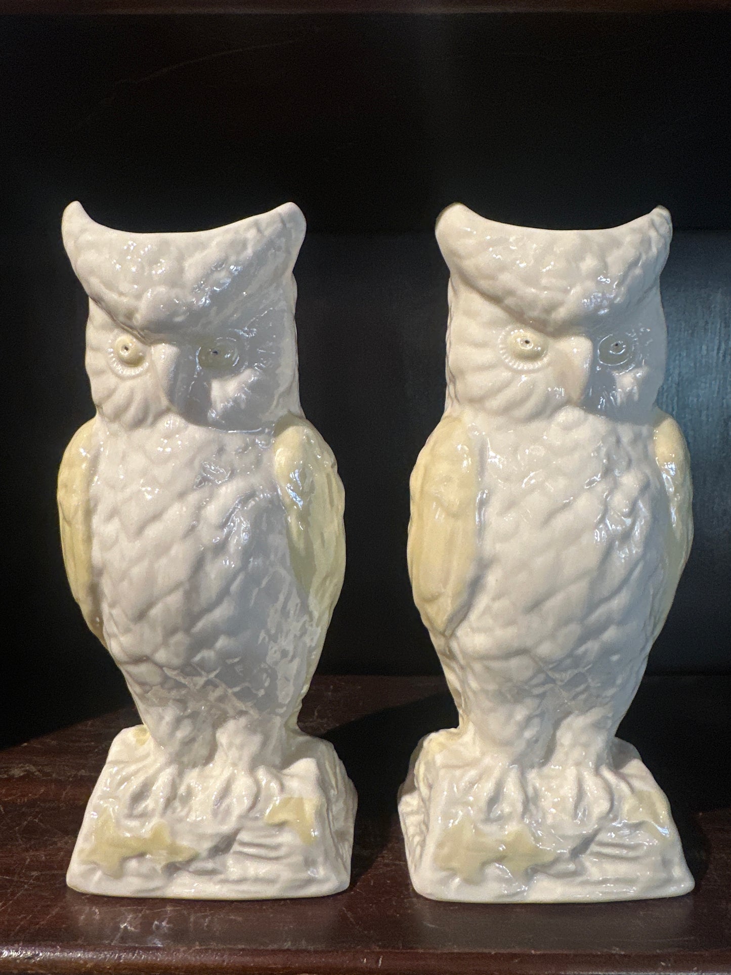 Vintage Beleek Owl Vases