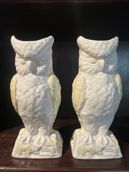 Vintage Beleek Owl Vases