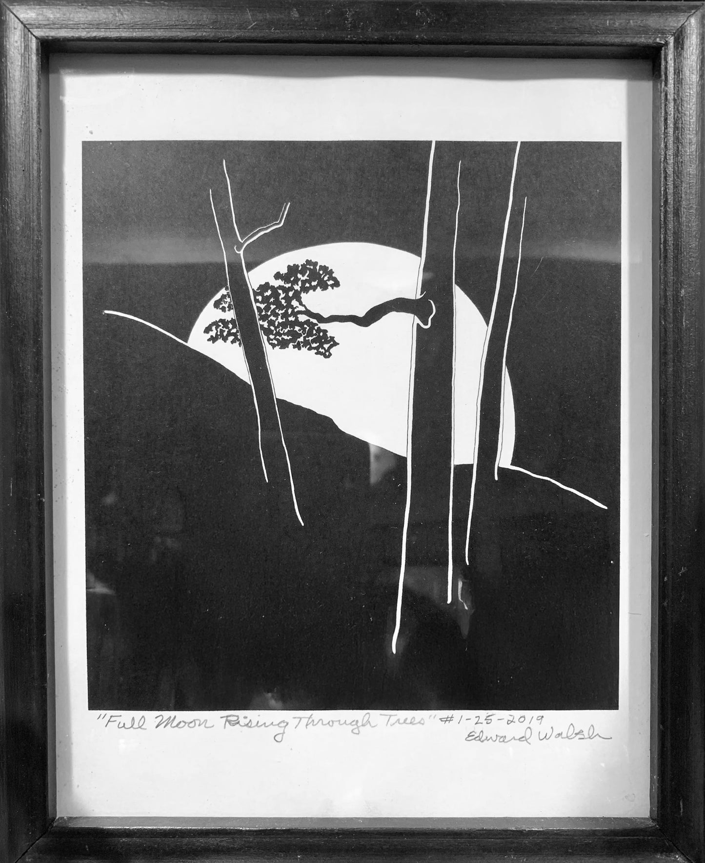 "Full Moon Rising through Trees" - Framed Print by Edward Walsh