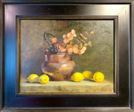 "Lemons and Brass Pot" - Painting By Joel Mitnick