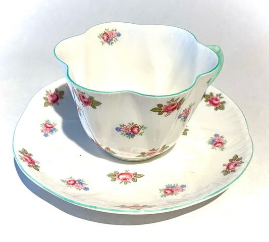 Rose with Leaves Tea Cup and Saucer